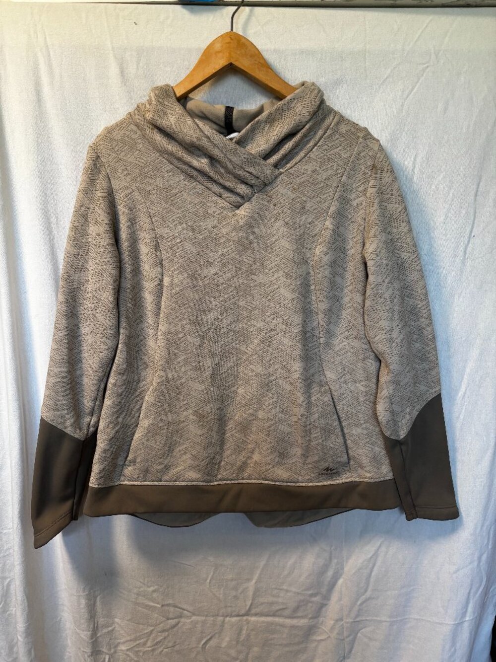 Women's Taupe Quilted Cowl Neck Sweater